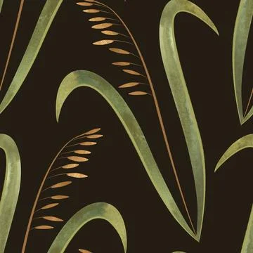 Textile seamless floral pattern with wild grasses and cereals. Design for Stock Illustration