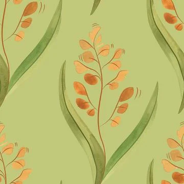 Textile seamless floral pattern with wild grasses and cereals. Design for Stock Illustration