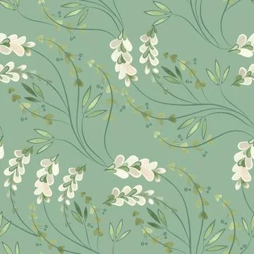 Textile seamless floral pattern with wild grasses and flowers. Design for Stock Illustration