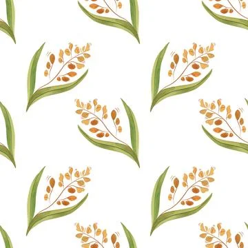Textile seamless floral pattern with wild grasses and cereals. Design for Stock Illustration