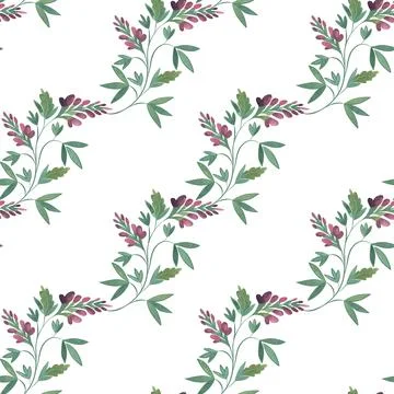 Textile seamless floral pattern with wild grasses and flowers. Design for Stock Illustration