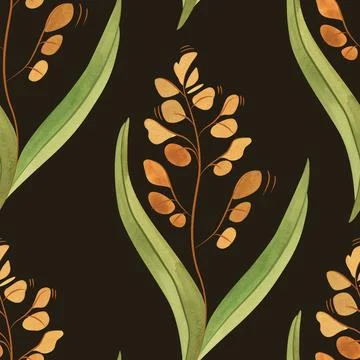 Textile seamless floral pattern with wild grasses and cereals. Design for Stock Illustration