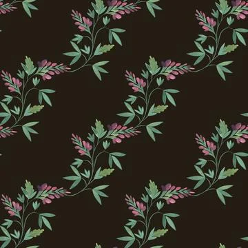 Textile seamless floral pattern with wild grasses and flowers. Design for Stock Illustration
