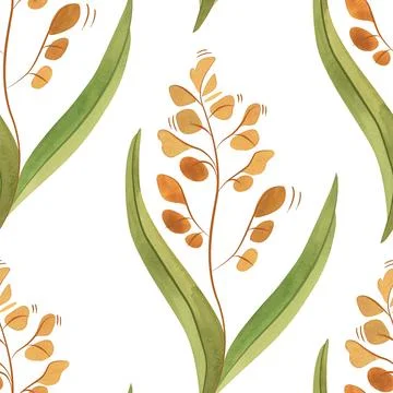 Textile seamless floral pattern with wild grasses and cereals. Design for Stock Illustration