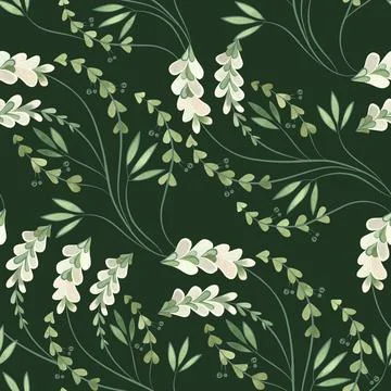 Textile seamless floral pattern with wild grasses and flowers. Design for Stock Illustration