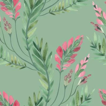 Textile seamless floral pattern with wild grasses and flowers. Design for Stock Illustration