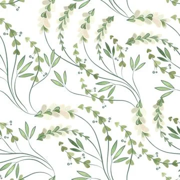Textile seamless floral pattern with wild grasses and flowers. Design for Stock Illustration