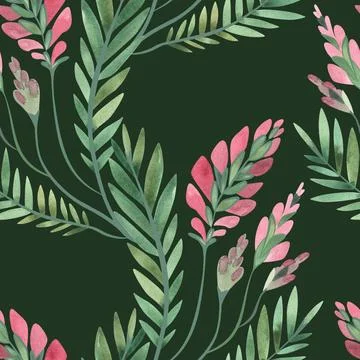 Textile seamless floral pattern with wild grasses and flowers. Design for Stock Illustration