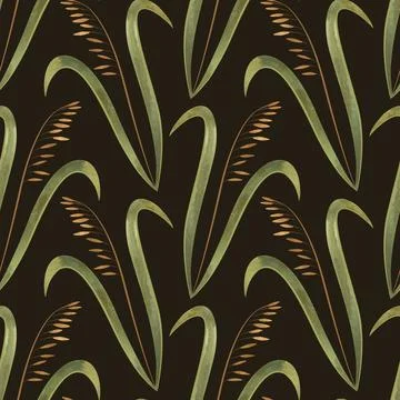 Textile seamless floral pattern with wild grasses and cereals. Design for Stock Illustration