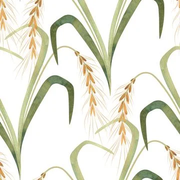 Textile seamless floral pattern with wild grasses and cereals. Design for Stock Illustration