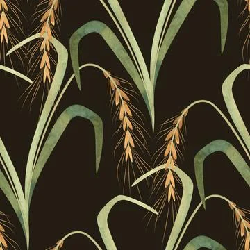 Textile seamless floral pattern with wild grasses and cereals. Design for Stock Illustration