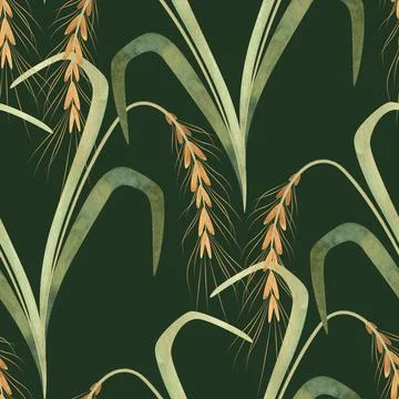 Textile seamless floral pattern with wild grasses and cereals. Design for Stock Illustration