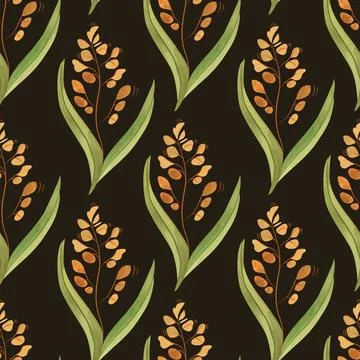 Textile seamless floral pattern with wild grasses and cereals. Design for Stock Illustration