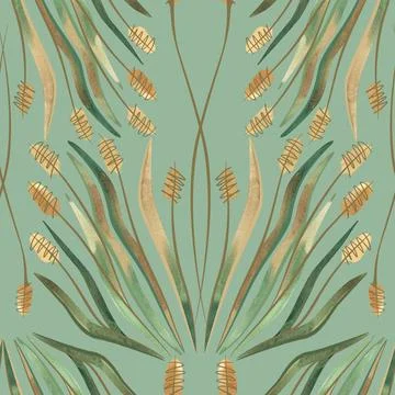 Textile seamless floral pattern with wild grasses and cereals. Design for Stock Illustration