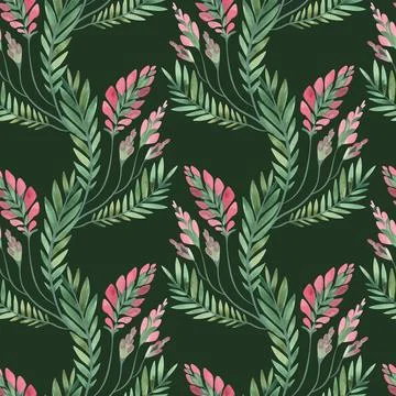 Textile seamless floral pattern with wild grasses and flowers. Design for Stock Illustration