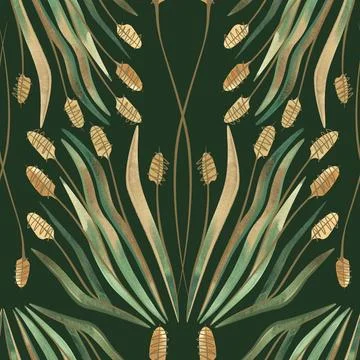 Textile seamless floral pattern with wild grasses and cereals. Design for Stock Illustration