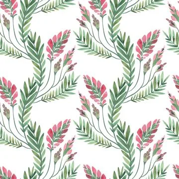 Textile seamless floral pattern with wild grasses and flowers. Design for Stock Illustration