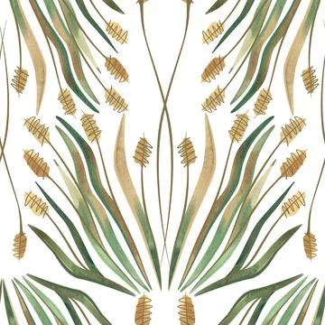 Textile seamless floral pattern with wild grasses and cereals. Design for Stock Illustration