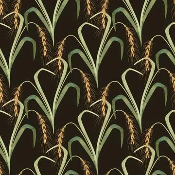 Textile seamless floral pattern with wild grasses and cereals. Design for Stock Illustration