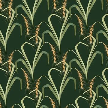 Textile seamless floral pattern with wild grasses and cereals. Design for Stock Illustration