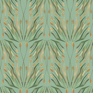 Textile seamless floral pattern with wild grasses and cereals. Design for Stock Illustration