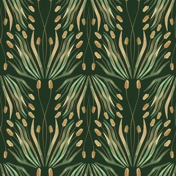 Textile seamless floral pattern with wild grasses and cereals. Design for Stock Illustration