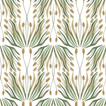 Textile seamless floral pattern with wild grasses and cereals. Design for Stock Illustration