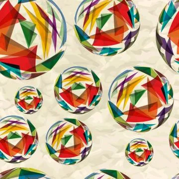 Textile seamless pattern of bulk balls with texture triangles on Illustrazione stock