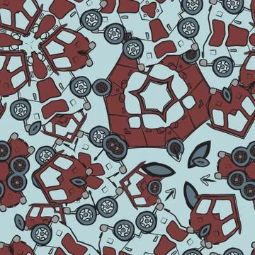 Textile seamless pattern of colored abstract parts of the cars Stock Illustration