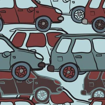 Textile seamless pattern of colored cars Stock Illustration