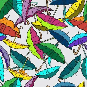 Textile seamless pattern of colorful umbrellas Stock Illustration