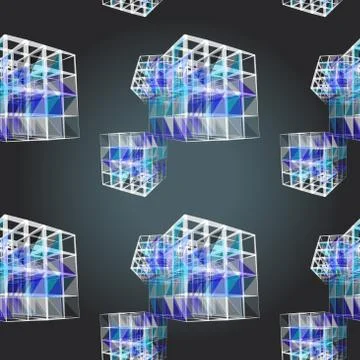 Textile seamless pattern of cubes with white texture triangles Illustrazione stock