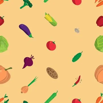 Textile seamless pattern flat cartoon vegetables. Organic health Stock Illustration