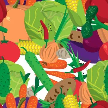 Textile seamless pattern flat cartoon vegetables. Organic health Stock Illustration