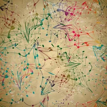 Textile seamless pattern of lines with colorful swirls and dots Stock Illustration