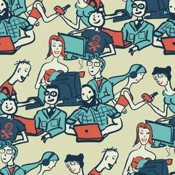 Textile seamless pattern with people chattering on the Internet Stock Illustration
