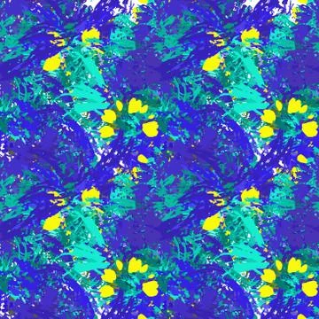 Textile seamless pattern of plants with texture blue watercolor Stock Illustration