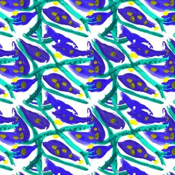 Textile seamless pattern of plants with texture blue watercolor Stock Illustration