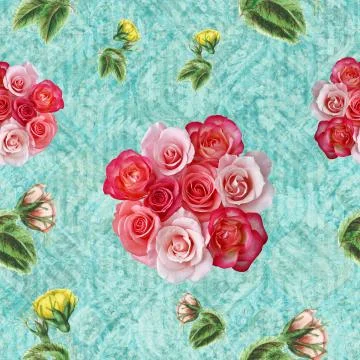 Textile seamless repeat floral pattern with geometrical textural pattern back Stock Photos