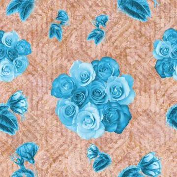 Textile seamless repeat floral pattern with geometrical textural pattern back Fotos de archivo