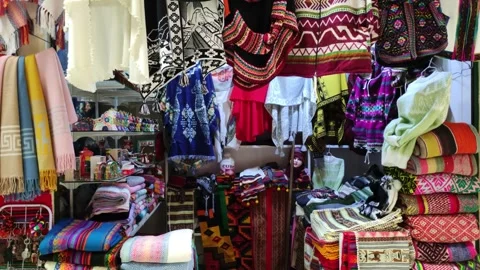 Textile shop for clothes in Cusco, Peru. Stock Footage 288597627