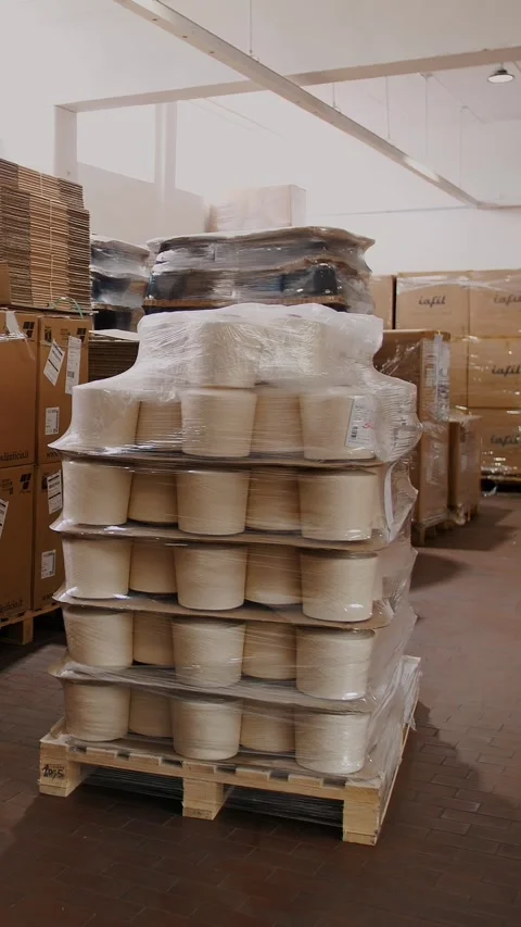 Textile warehouse. Spinning production. Warehouse. Textile factory. Yarn making Stock Footage 316892300