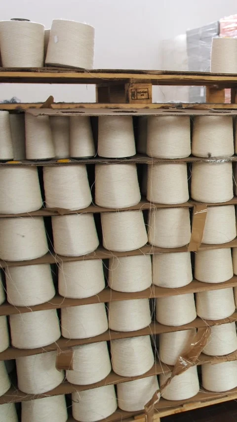 Textile warehouse. Spinning production. Warehouse. Textile factory. Yarn making Stock Footage 317703987