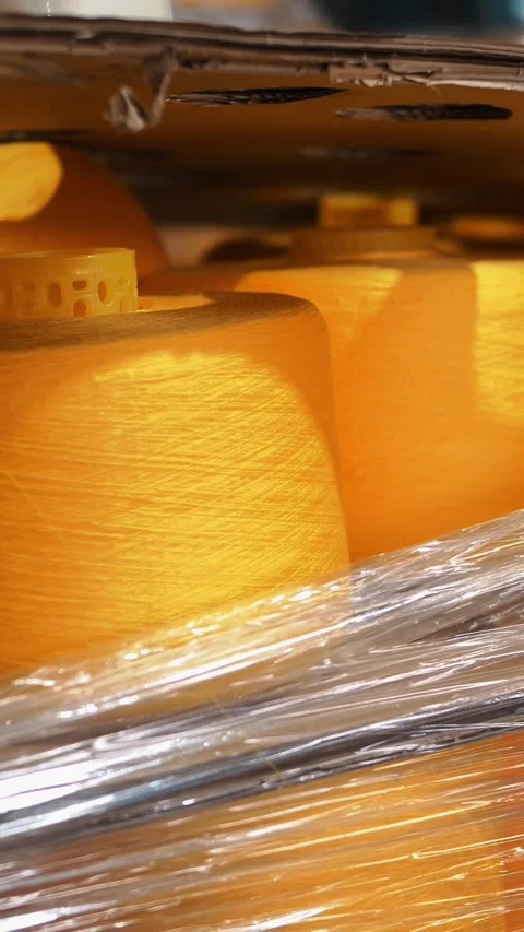 Textile warehouse. Spinning production. Warehouse. Textile factory. Yarn making Stock Footage 318683669