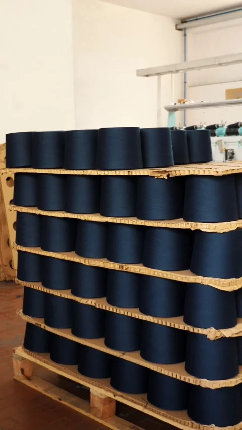 Textile warehouse. Threads production. Yarn making processes. Spinning Stock Footage 318351677