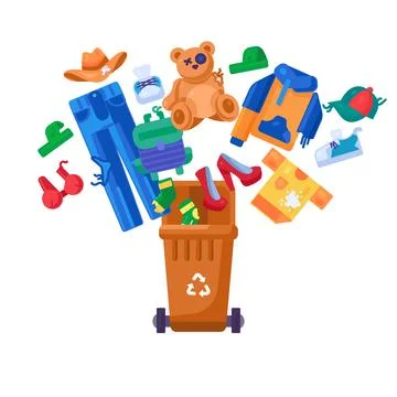 Textile Waste Recycling Cartoon Solid Container Stock Illustration