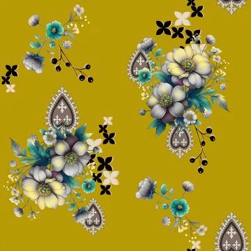 Textile,Abstract,Floral,Pattern,,Multi,Flowers,With,Abstract,Bright,Backgroun Stock Illustration