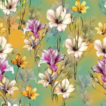 Textile,Abstract,Floral,Pattern,,Multi,Flowers,With,Abstract,Bright,Backgroun Ilustração Stock