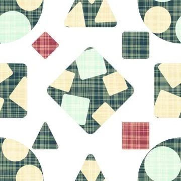 Textiles with geometric shapes. Blue, red and beige. Stock Illustration