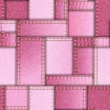 Textille patchwork pattern. Pink denim patchwork. Seamless Vector image. Stock Illustration